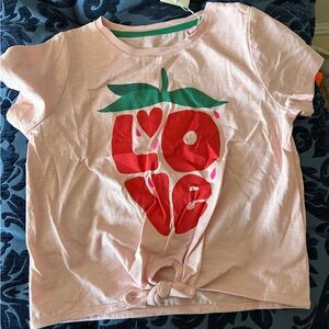 Mini Boden tie front slub jersey tee with “ Love Strawberry” graphic. NWT